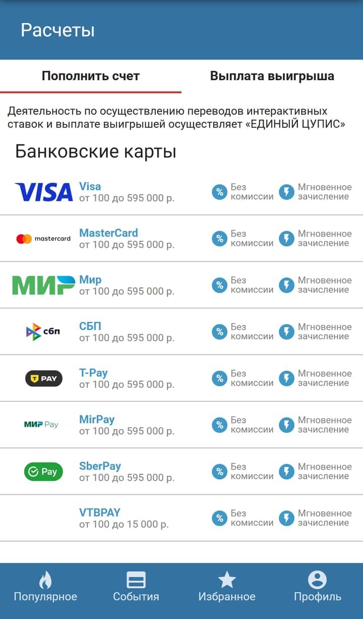 БЕТСИТИ пополнить через ЕЦУПИС: карты, СБП, T-Pay, от 100 ₽
