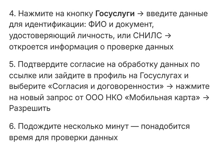 Справка ЦУПИС о проверке через Госуслуги: кнопка Госуслуги, согласие на обработку данных для ООО НКО «Мобильная карта», несколько минут ожидания